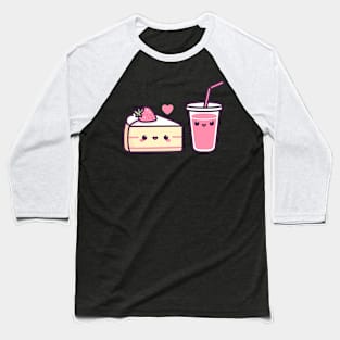 Cute Kawaii Strawberry Cake and Strawberry Milkshake in Love | Kawaii Food Art Baseball T-Shirt